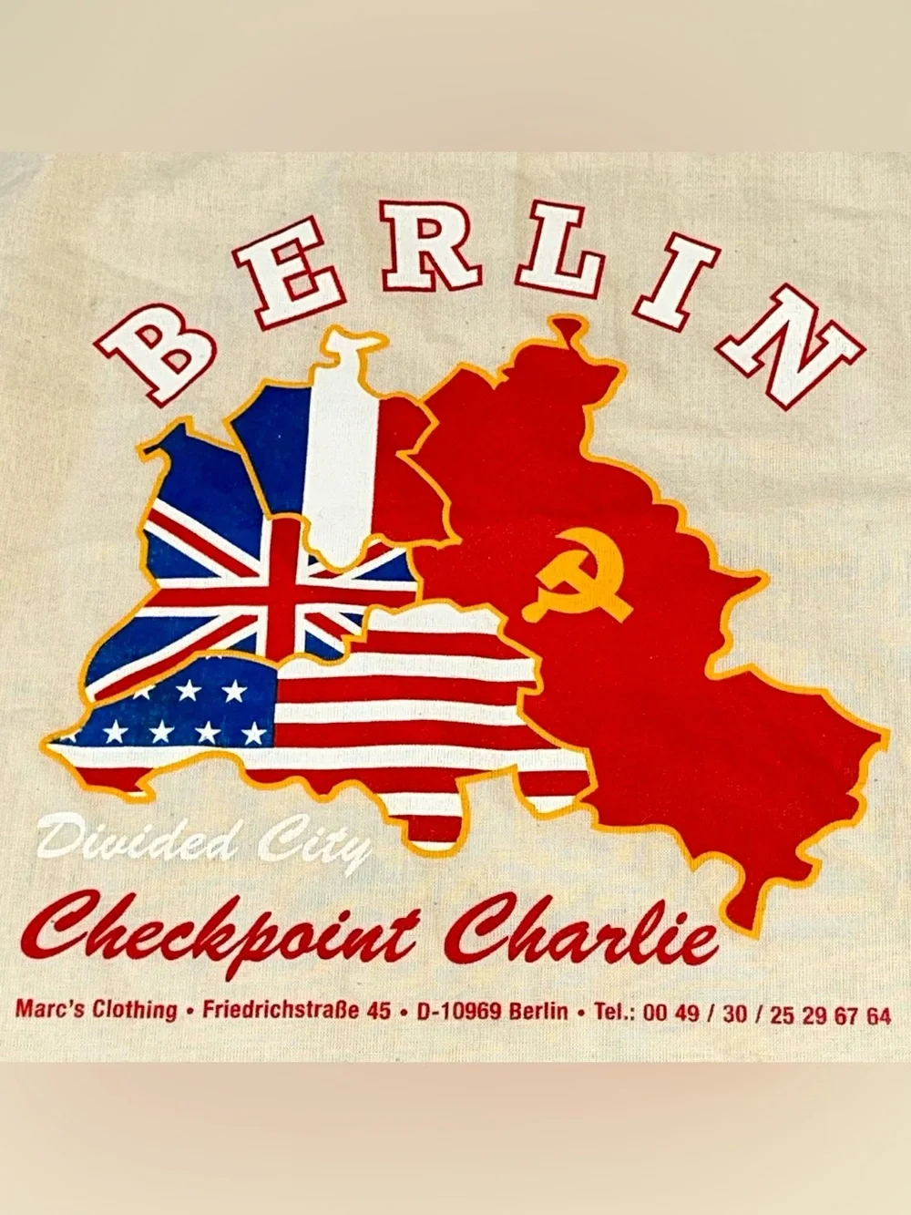 Vintage 90s Souvenir Tote Bag Checkpoint Charlie Divided City Deadstock Cold War